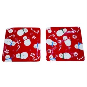 2 Red Snowman Christmas Plates 8" x 8"